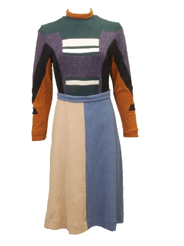 Sara Navon Colorblock Sweater Dress Mesh Sweater Canvas Denim