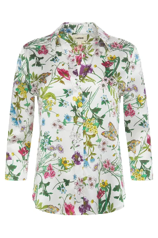 Dani Blouse - White Multi Botanical Floral Elegant Peplum Blouse