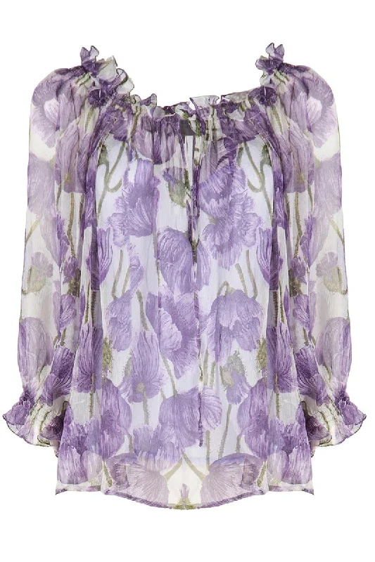 Big Poppies Chiffon Blouse Playful Puff Blouse