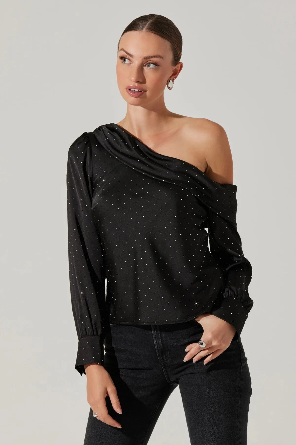 studded off shoulder blouse Bell Sleeve Blouse