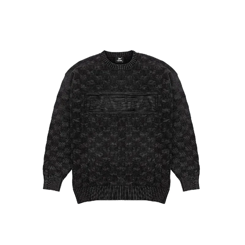 Patta Mens Pearl Ribbed Knitted Sweater Front Pockets Side Pockets Patch Pockets