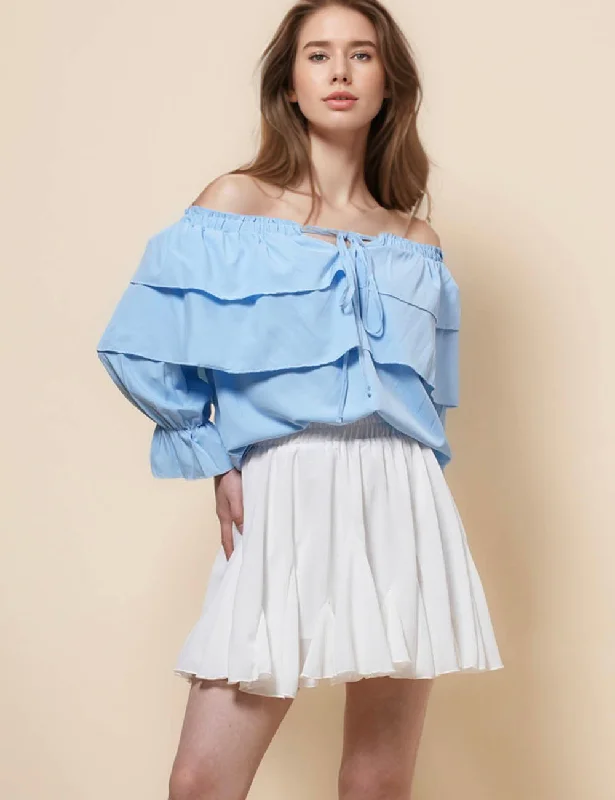 Off Shoulder Ruffle Long Sleeves Blouse Top SKT41243 Feminine Pastel Blouse