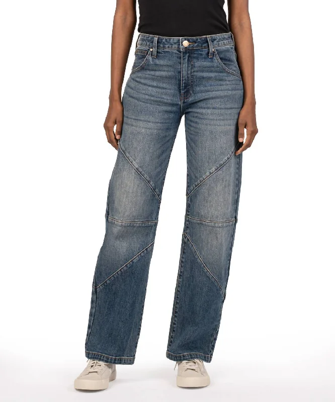 Sienna High Rise Wide Leg Jeans In Dark Base Wash Chic Double Waistband Jeans