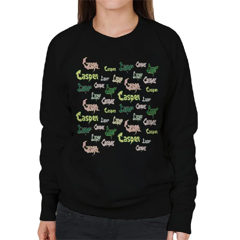 Casper The Friendly Ghost Logo Fonts Women's Sweatshirt Hoodie with Hem Embroidery Detailed Premium