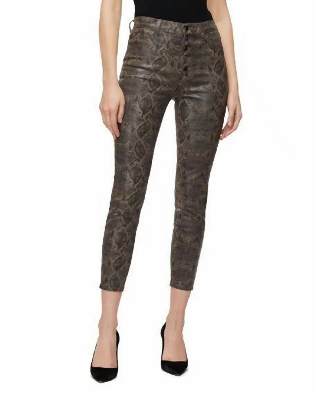 Lillie High Rise Snake Print Skinny Coated Crop Jeans In Coated Boa Trendy Colored Denim Jeans