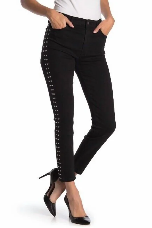 Charlie Studded High Rise Skinny Ankle Jeans In Black Casual High-Waisted Bootcut Jeans