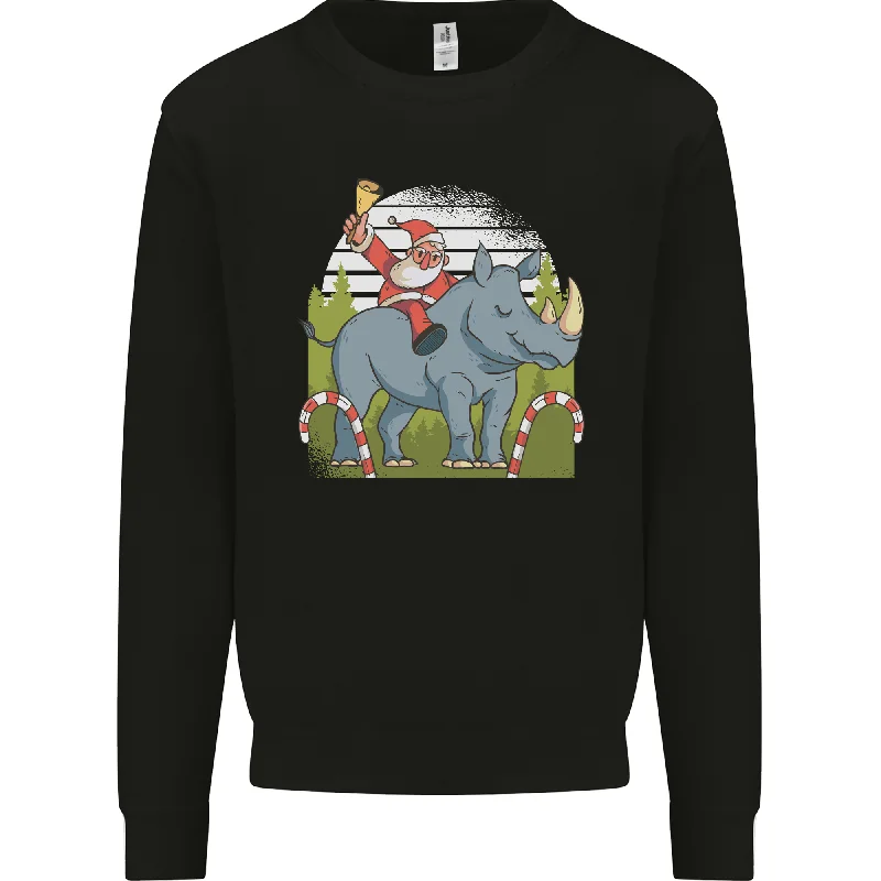 A Christmas Rhino With Santa Xmas Mens Sweatshirt Jumper Hoodie with Hem Elastic Stretchable Comfortable