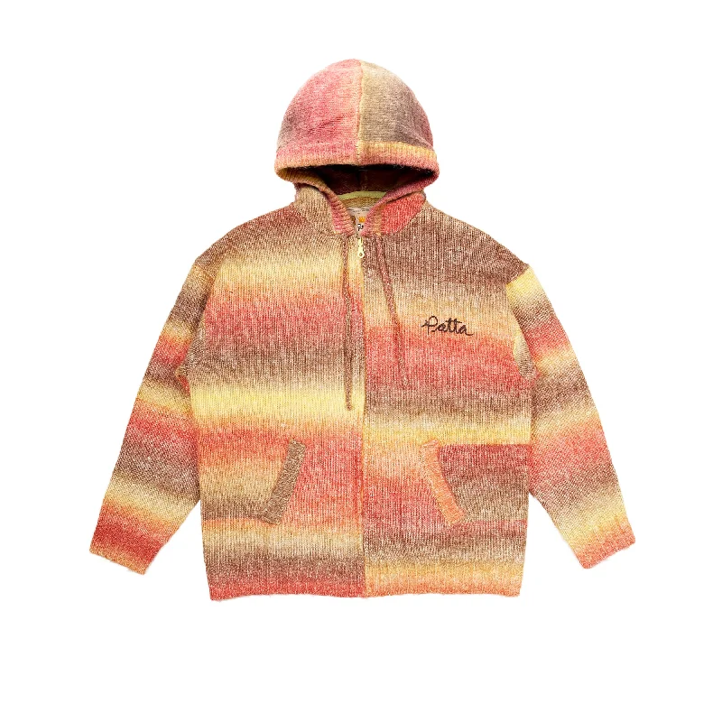 Patta Mens Rainbow Knitted Hooded Sweater Hooded Sweater Collared Sweater Shawl Collar