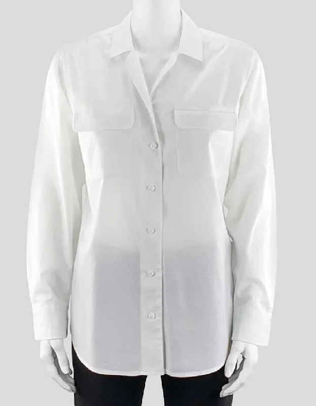 Equipment Women's Slim Signature Long Sleeve White Cotton Button Down Long Sleeve Blouse With Spread Collar Relaxed Fit Size Small Petite Modern Oversized Blouse