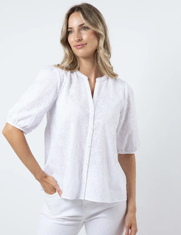 Stella + Gemma June Blouse - White Collared Satin Blouse