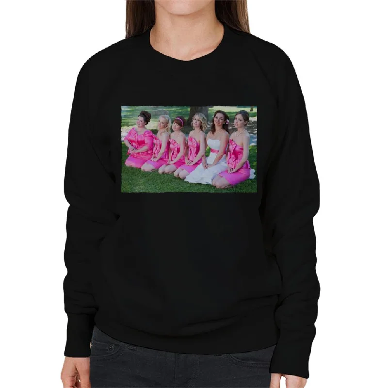 Bridesmaids Bridal Party Photo Kneeling On Lawn Women's Sweatshirt Hoodie with Pastel Soft Subtle