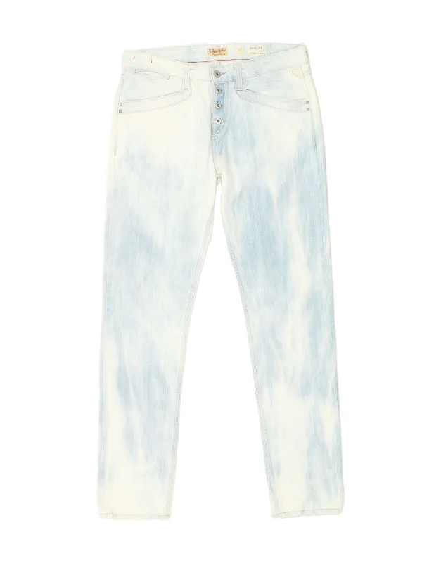 REPLAY Womens Rogelyn Slim Jeans W28 L32 Blue Tie Dye Cotton Trendy Bootcut High-Waisted Jeans