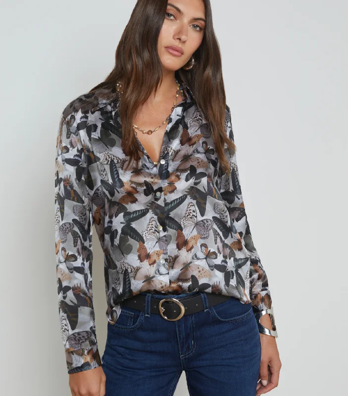 L'Agence Tyler Blouse Dark Butterfly Sleeveless Chiffon Blouse