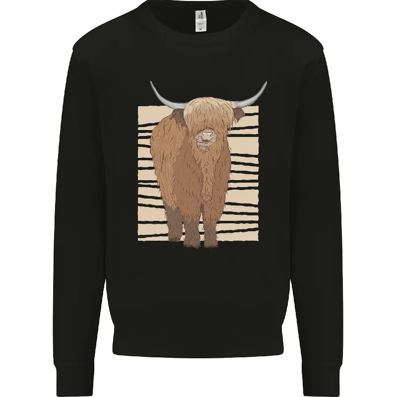 A Chilled Highland Cow Mens Sweatshirt Jumper Hoodie with Drop Shoulder Relaxed Streetwear