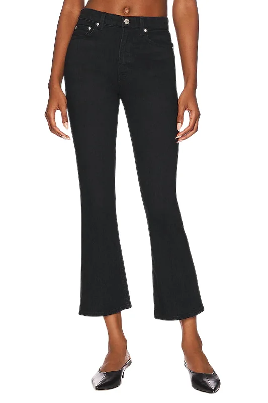 Erin High Rise Flare Jeans In Black Stylish Paperbag Waist Denim