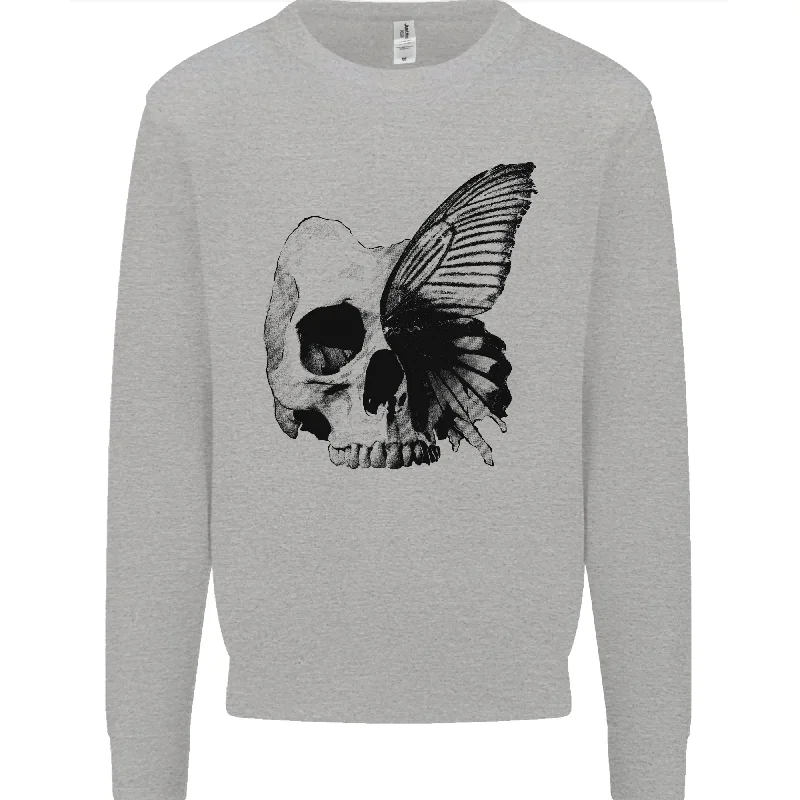 A Butterfly Skull Mens Sweatshirt Jumper Hoodie with Longline Fit Extended Stylish