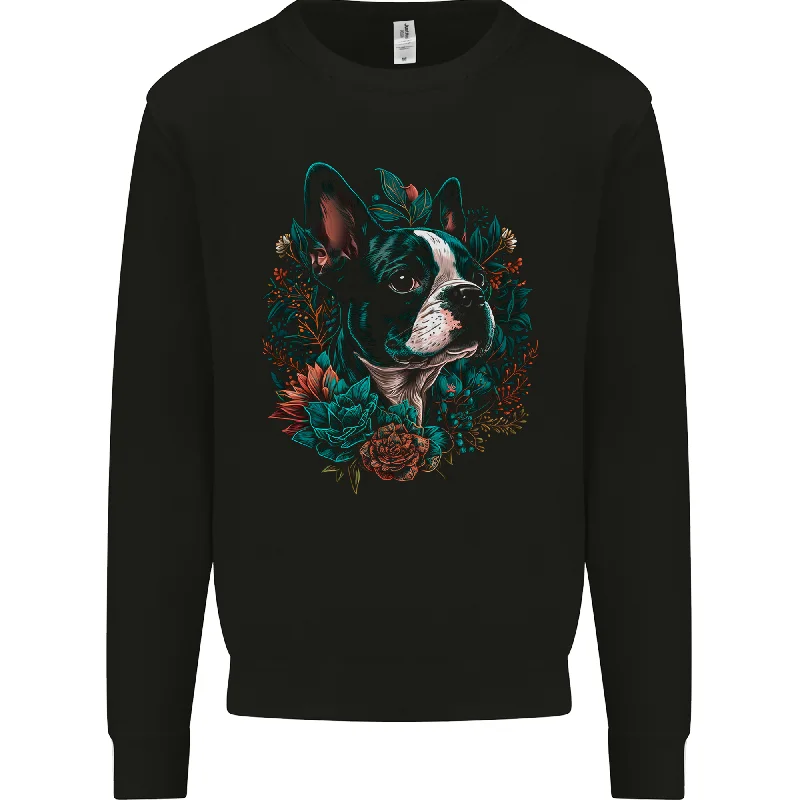 A Boston Terrier Dog Mens Sweatshirt Jumper Hoodie with Hem Embroidery Detailed Premium