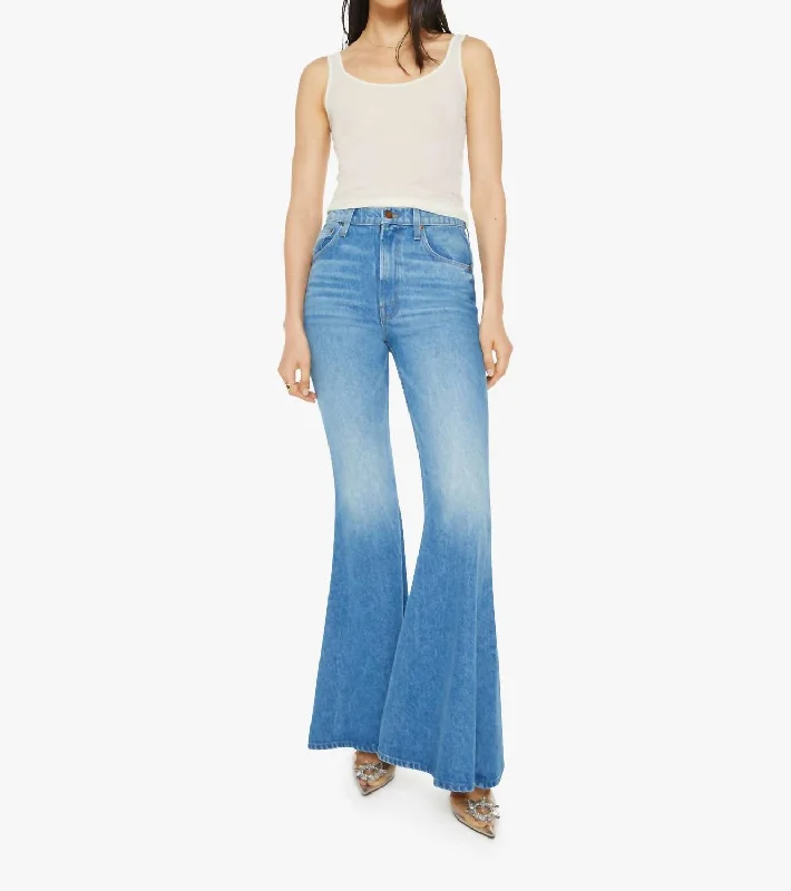 Dollop Heel High Rise Flare Jeans In Dine N Dash Stylish Paperbag Waist Denim