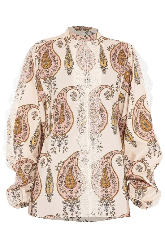 Paisley Printed Long Sleeve Blouse Casual Relaxed Blouse