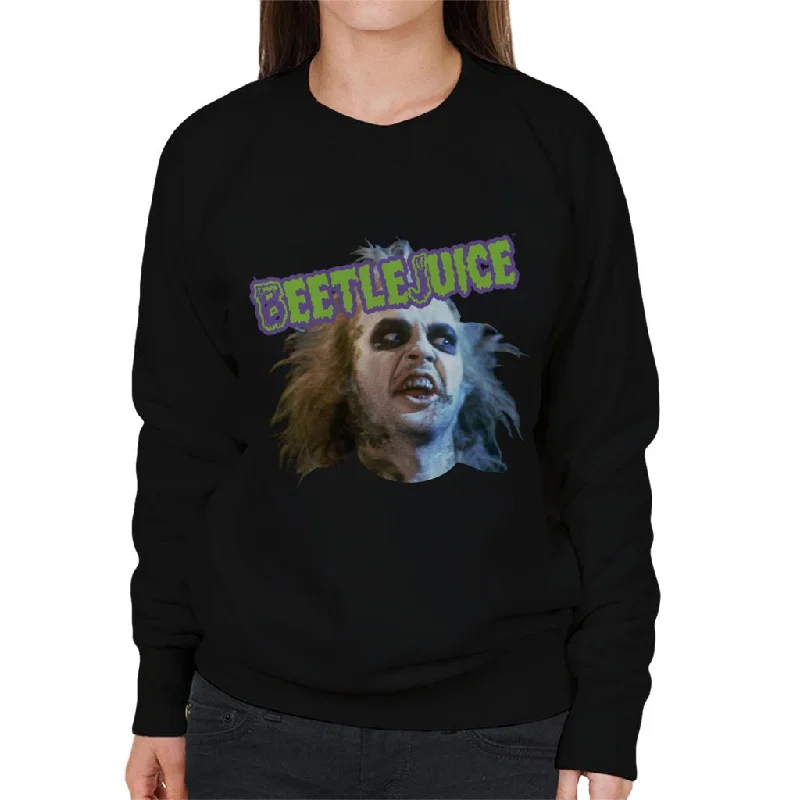 Beetlejuice Halloween Character Head Women's Sweatshirt Hoodie with Embroidery Detailed Premium