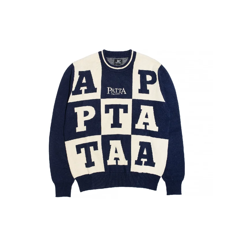 Patta Mens Alphabet Knitted Sweater Mesh Sweater Canvas Denim