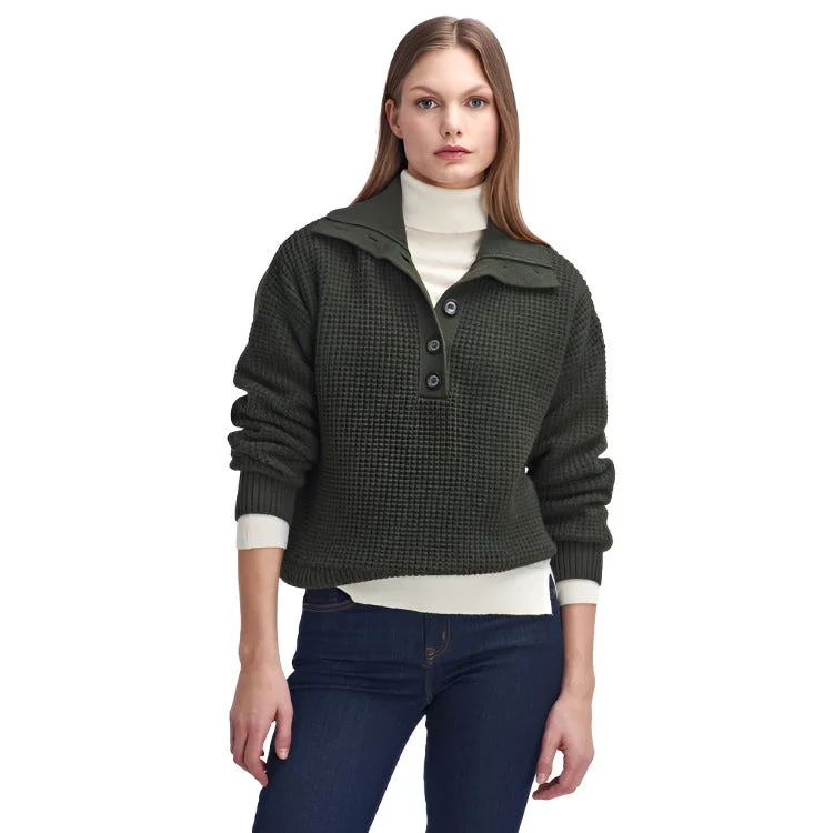 Barbour Ladies Woodside Knitted Jumper - Olive Fitted Loose Oversized