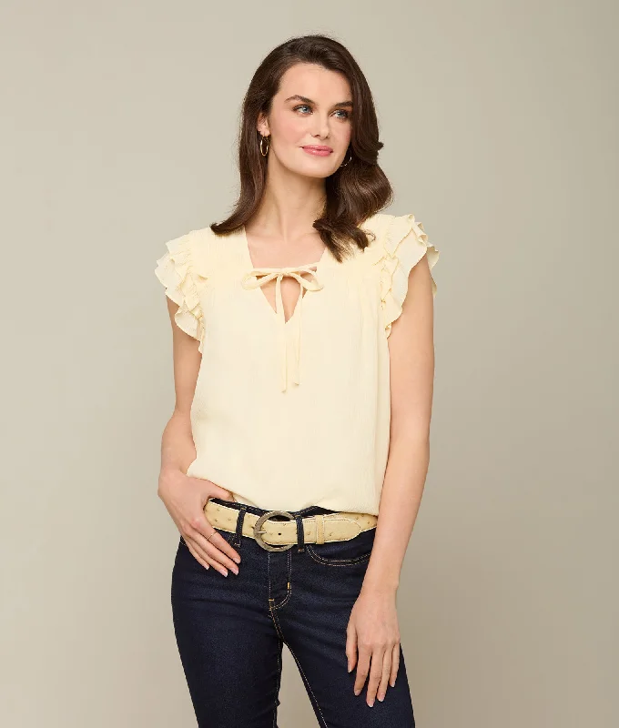 Phoebe Ruffle Blouse :: Light Tan Office-Ready Blouse