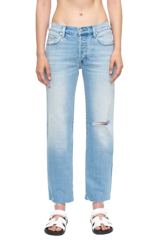 Maya Mid Rise Easy Straight Ankle Jeans In Valley Distressed Trendy Low-Rise Slim Jeans