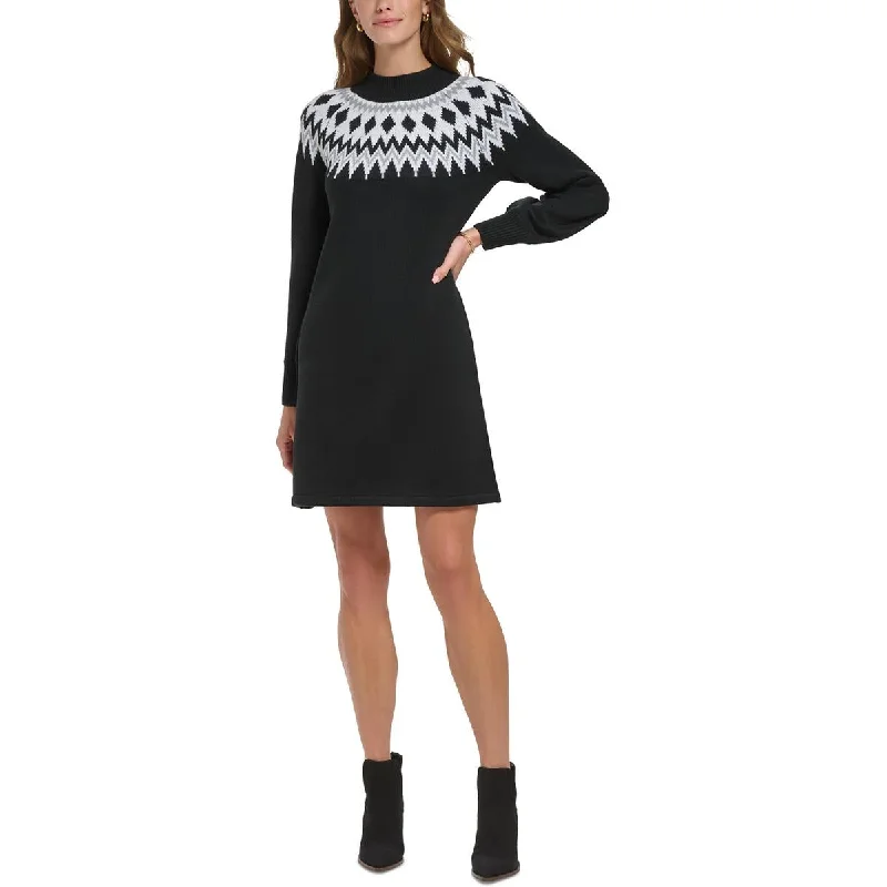 Womens Knit Midi Sweaterdress Hooded Sweater Collared Sweater Shawl Collar