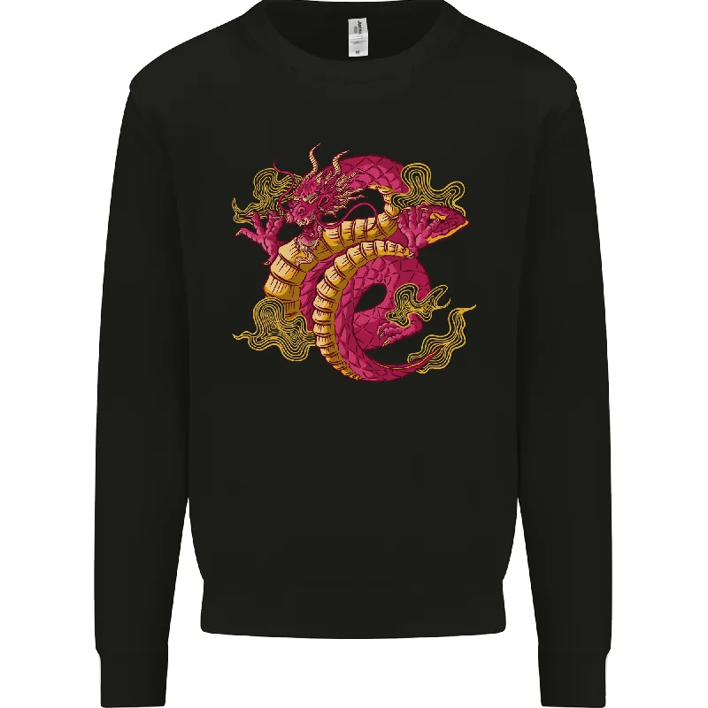 A Chinese Dragon Mens Sweatshirt Jumper Hoodie with Hem Fringe Bohemian Relaxed