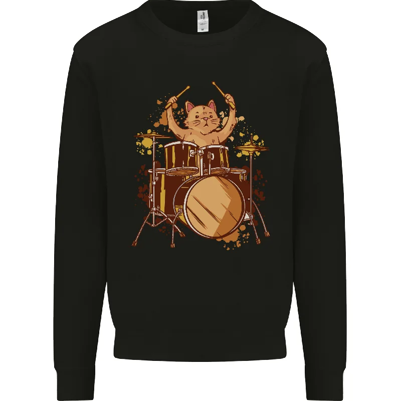 A Cat Drummer Drumming Mens Sweatshirt Jumper Hoodie with Double Zipper Versatile Adjustable