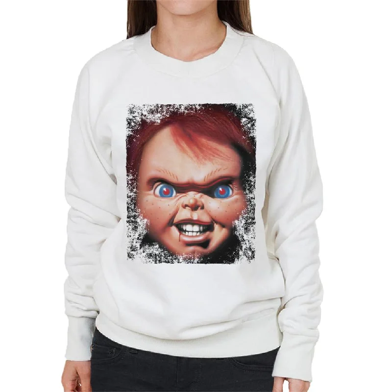 Chucky Face Close Up Women's Sweatshirt Hoodie with Rhinestones Sparkly Elegant