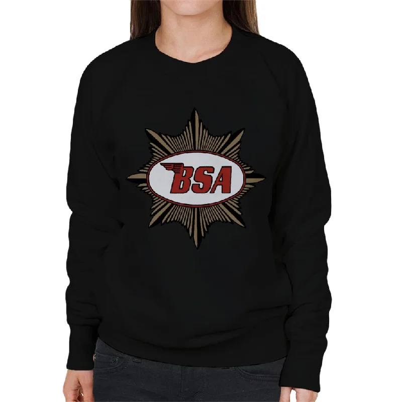 BSA Red Logo Gold Badge Women's Sweatshirt Hoodie with Drop Shoulder Relaxed Streetwear