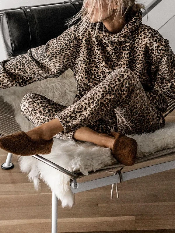 Leopard Print Long Sleeve Sweater Set Fitted Slim Tailored