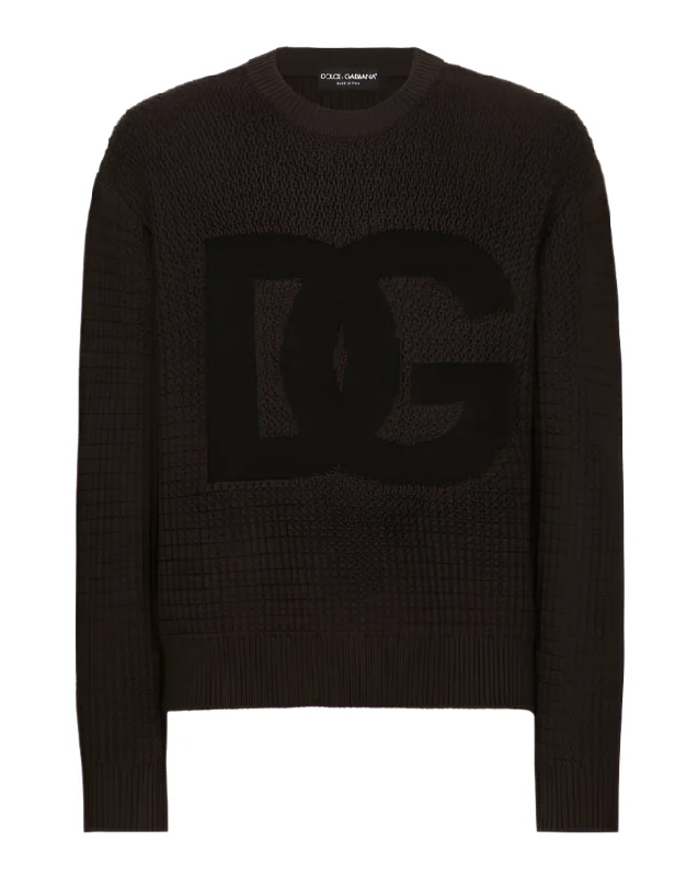 Dolce & Gabbana Logo patch jumper Mesh Sweater Canvas Denim