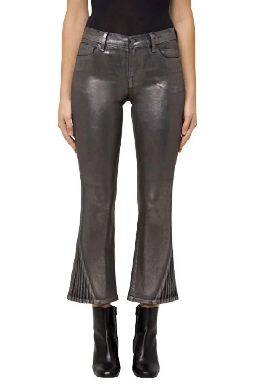 Selena Mid-Rise Crop Boot Cut Jeans In Foiled Chrome Fashionable Cropped Denim Jeans