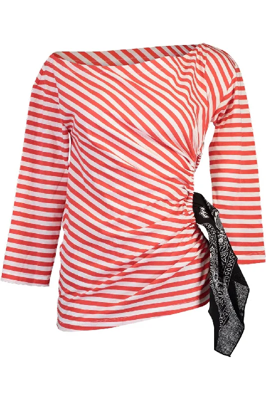 Long Sleeve Stripe Blouse With Cutout Puff Sleeve Blouse