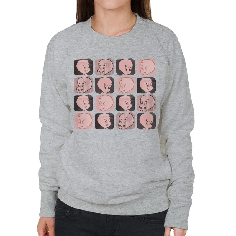 Casper The Friendly Ghost Facial Expressions Pattern Women's Sweatshirt Hoodie with Hem Detail Decorative Unique