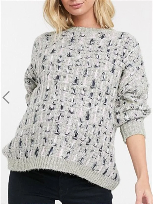 Fashion Loose Jacquard Dyed Two-Color Loose Pullover Knit Sweater Zippered Buttoned Snapped