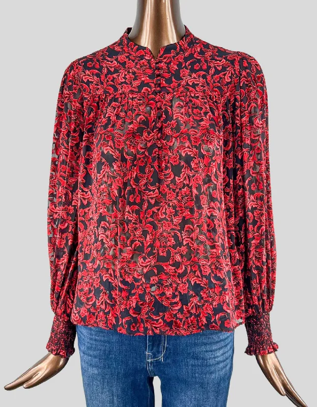 ALICE + OLIVIA Floral Print Blouse - S | P Ruched Sleeve Blouse