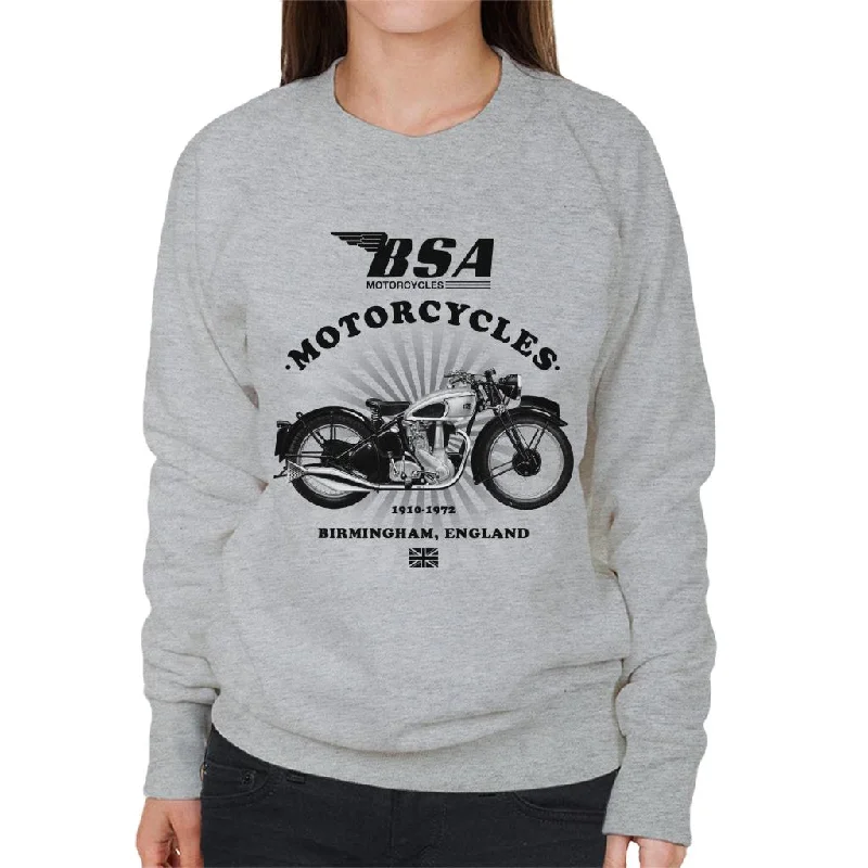 BSA Motorcycles 1910 Birmingham England Women's Sweatshirt Hoodie with Half-Zip Sporty Casual