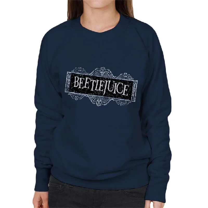 Beetlejuice Faded Halloween Logo Women's Sweatshirt Hoodie with Rhinestones Sparkly Elegant