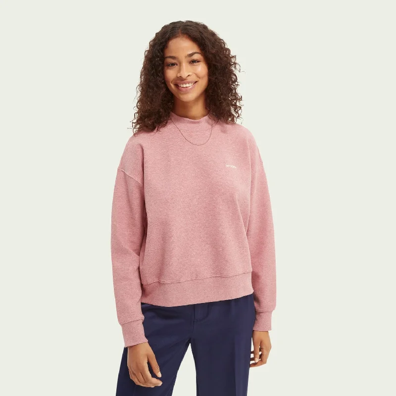 High Neck Relaxed Fit Sweater (Pink) Welt Pockets Slit Pockets Flap Pockets