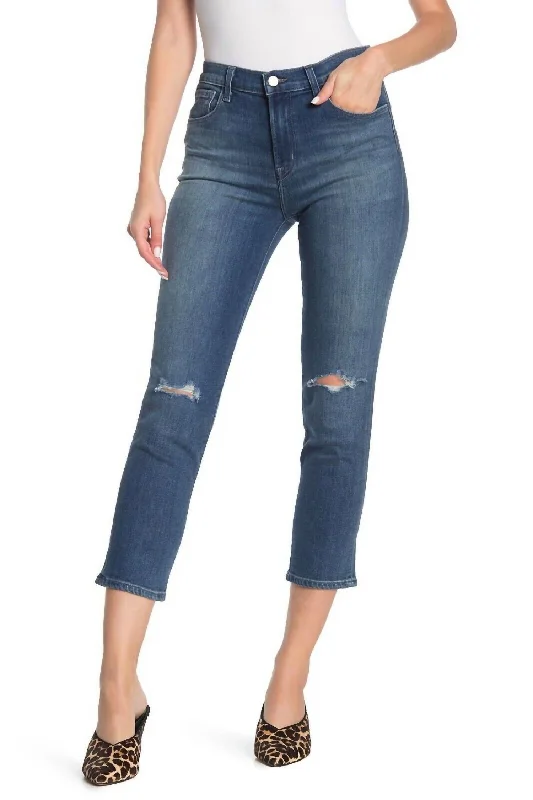 Ruby High Rise Crop Cigarette Jeans In Catch Destruct Casual Wide-Legged Denim Jeans