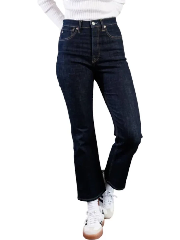 Holly Kick Flare Jeans In Dark Blue Cozy Stretch High-Waist Jeans