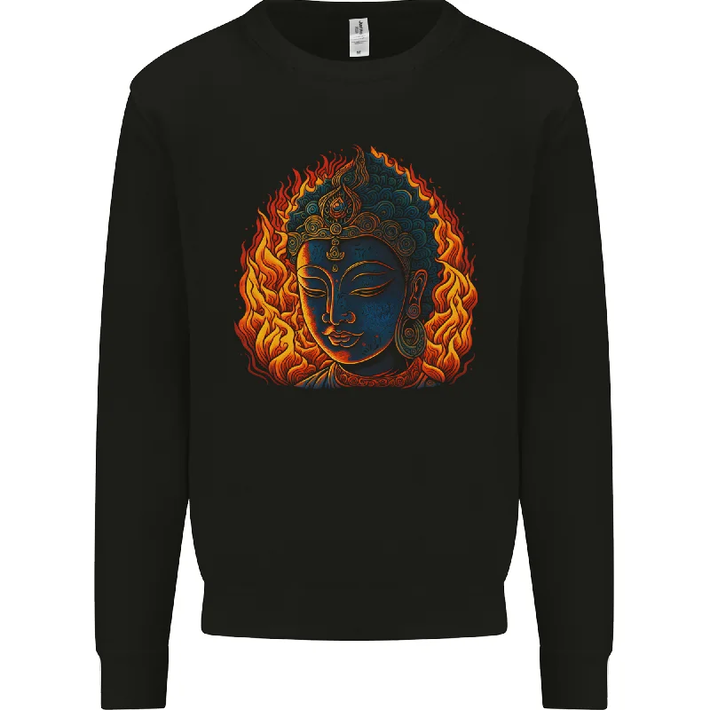 A Buddha Statue With Flames Mens Sweatshirt Jumper Hoodie Sweatshirt Pullover