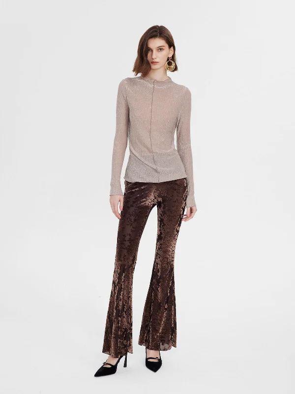 Lace Velvet Flared Pants Casual Plaid Pants