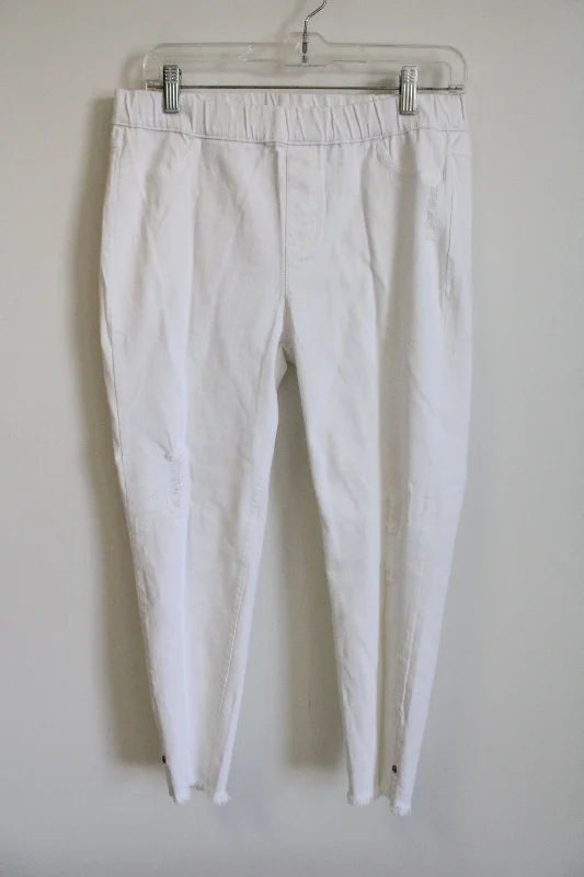 Simply Vera Distressed Cut Off White Pants | M Elegant Palazzo Trousers