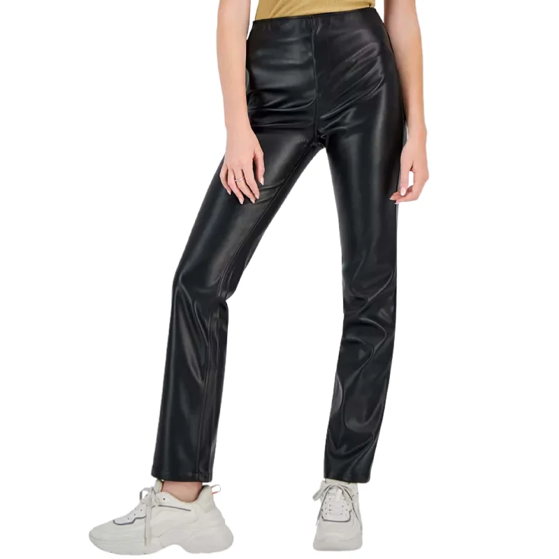 TINSELTOWN - Faux Leather High-Rise Pull-on Pants Comfy Zip-Up Pants