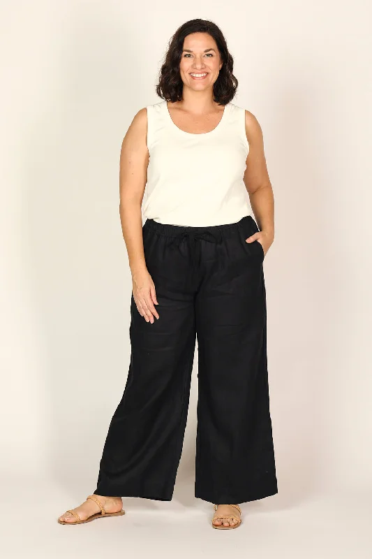 Breezy Relaxed Linen Pant in Black Elegant Dress Pants